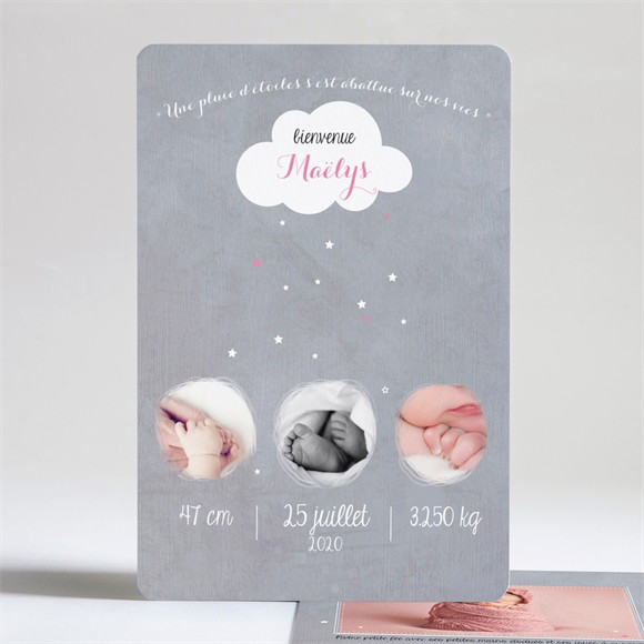 Faire-part naissance Gris photo vintage réf.N24178