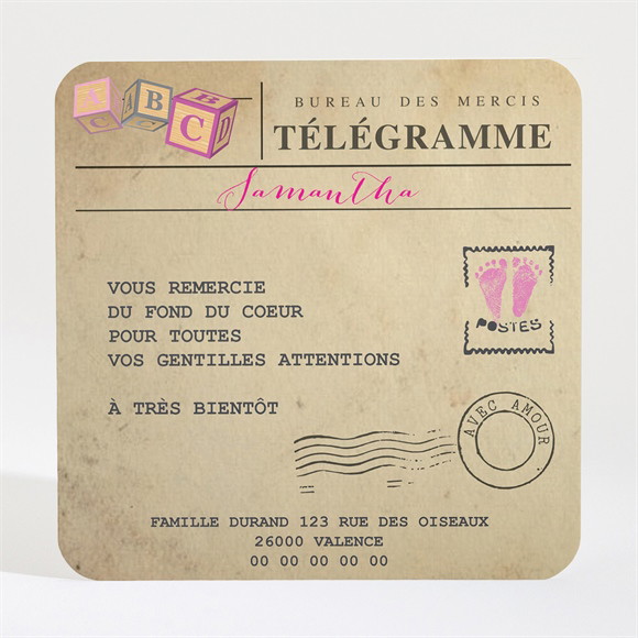 Remerciement naissance Son Télégramme réf.N300415