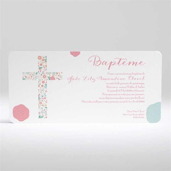 Faire-part de baptême Croix à motifs et pois réf.N13012