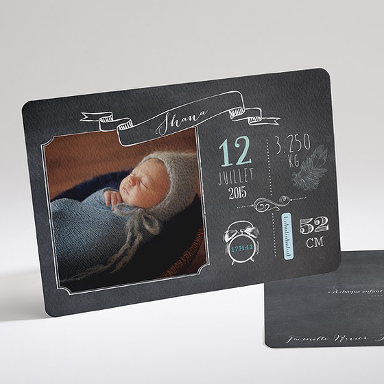 Faire-part naissance ardoise et pictogrammes