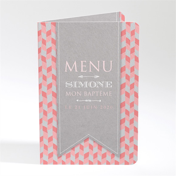 Menu baptême Fanions et mosaïque rose réf.N401461