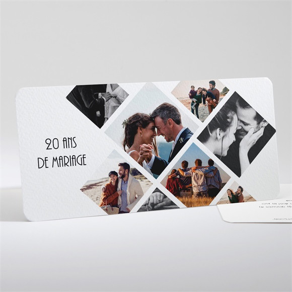Invitation anniversaire de mariage Patchwork photo losanges réf.N13137
