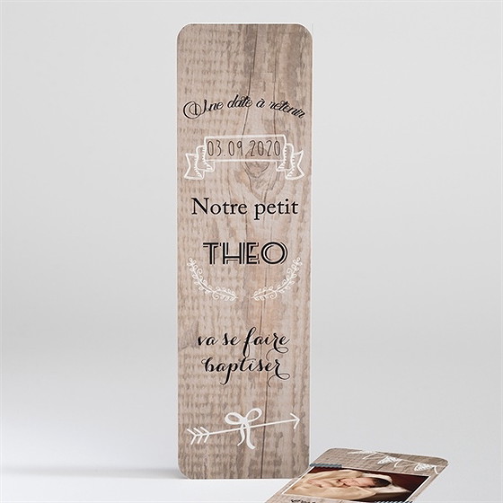 Faire-part de baptême marque page kraft