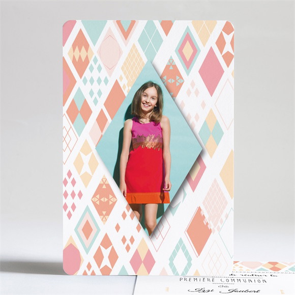 Faire-part communion Damier losanges réf.N241146