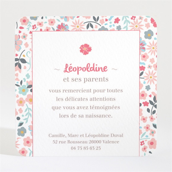 Remerciement naissance Fleurs et liberty réf.N3001227