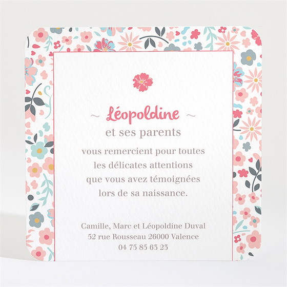 Remerciement naissance fleurs et liberty