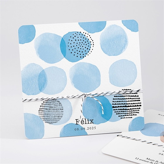 Faire-part naissance bleu tendance