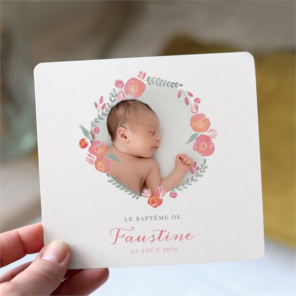 Faire-part de baptême Cadre de fleurs réf.N311231