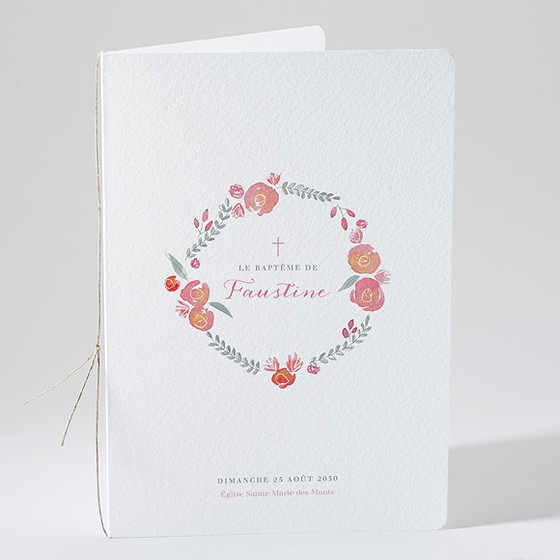 Livret de messe baptême cadre de fleurs