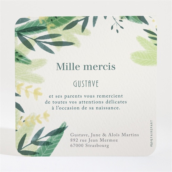 Remerciement naissance Annonce tout en végétal réf.N3001528