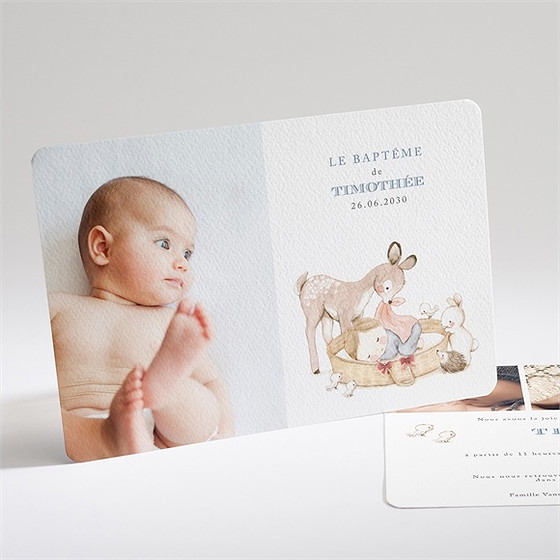 Faire-part de baptême illustration animaux