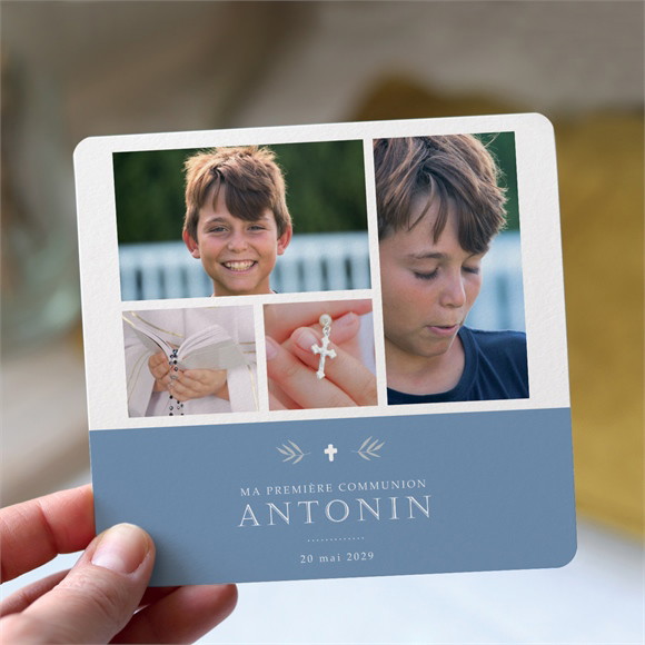 Faire-part communion Bleu myosotis réf.N311236