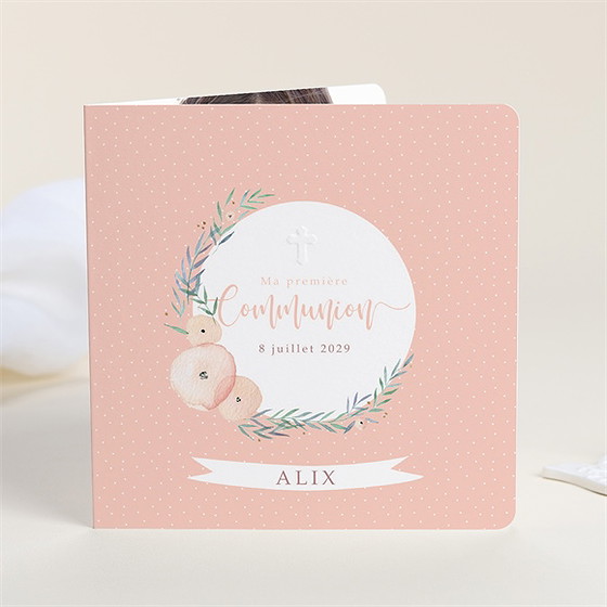 Faire-part communion rose tendre