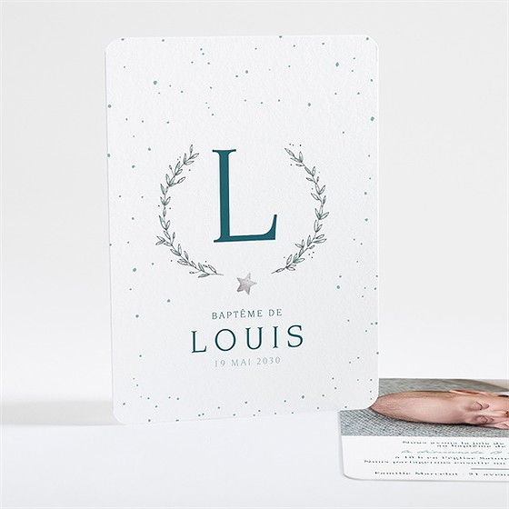 Faire-part de baptême initiale argentée