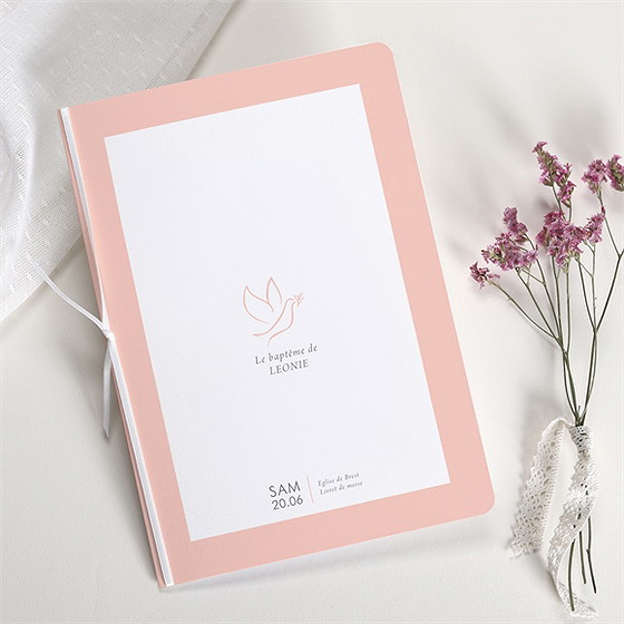 Livret de messe baptême colombe cuivrée