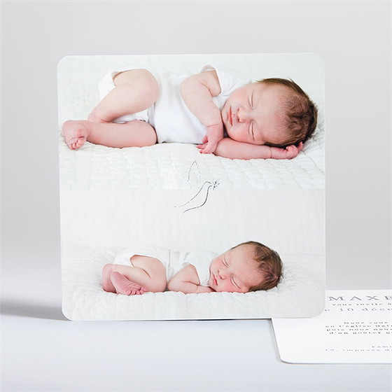 Faire-part de baptême double photo élégant