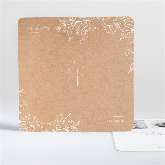 Faire-part de baptême Gravure sur kraft réf.N35151