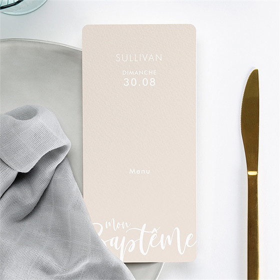 Menu baptême lettre de cuivre