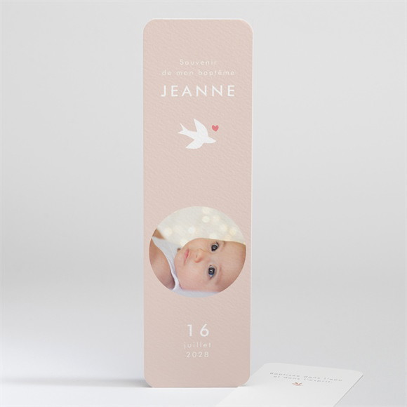 Signet baptême Colombe beige rosé réf.N20194