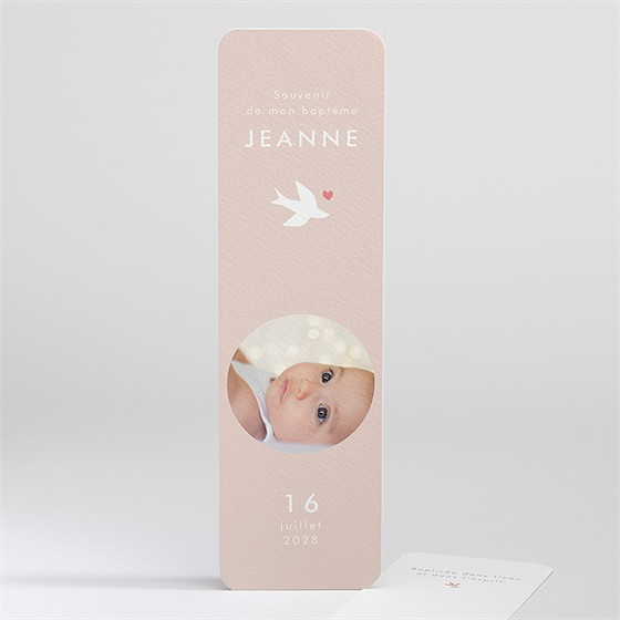 Signet baptême colombe beige rosé