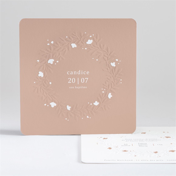 Faire-part de baptême Belle couronne gaufrage réf.N35166