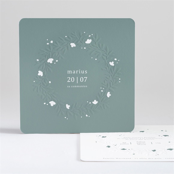 Faire-part communion Gaufrage Émeraude réf.N35167