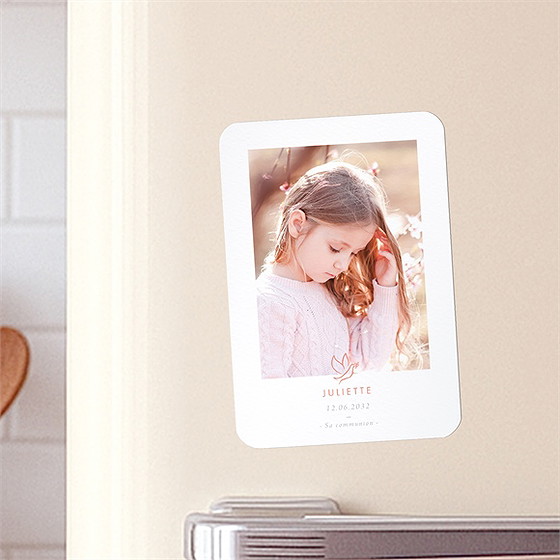 Faire-part communion colombe dorée magnet