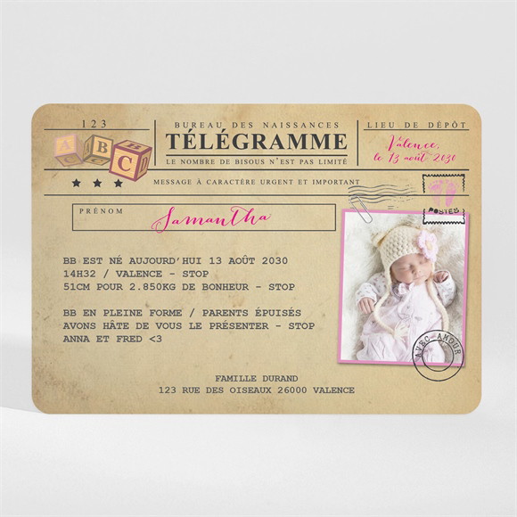 Faire-part naissance Son Télégramme magnet réf.N11091