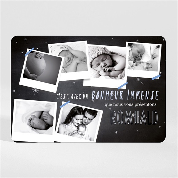 Faire-part naissance Photos ardoise garçon magnet réf.N110169