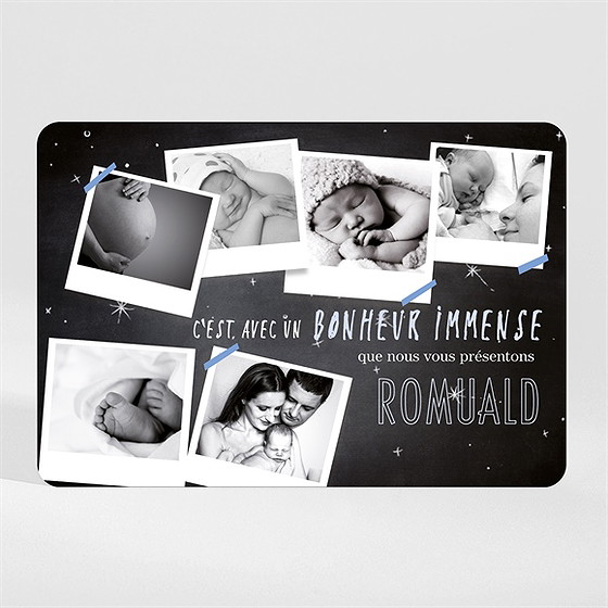 Faire-part naissance photos ardoise garçon magnet