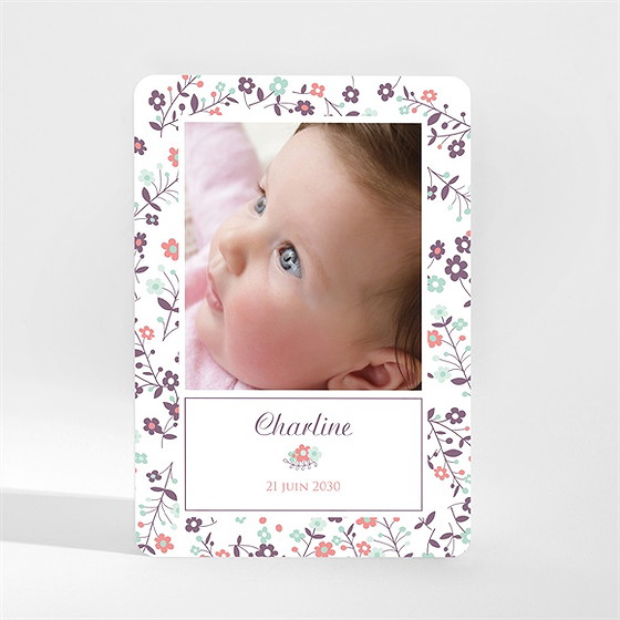 Faire-part naissance accordéon fleurs photo magnet