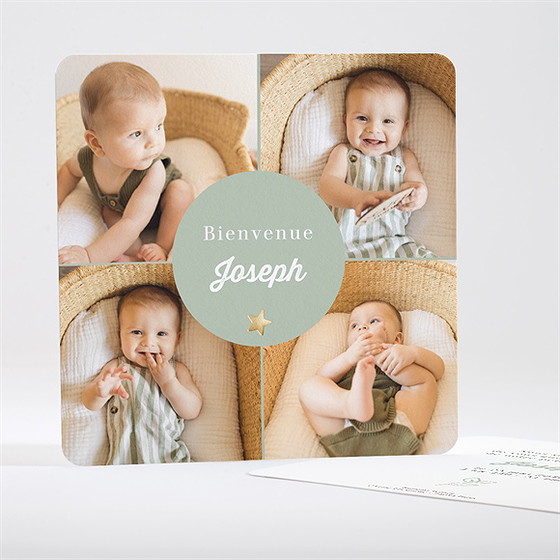 Faire-part naissance multi photos dorure