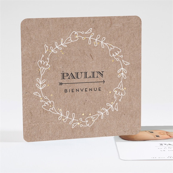 Faire-part naissance Kraft & Co carré réf.N351335