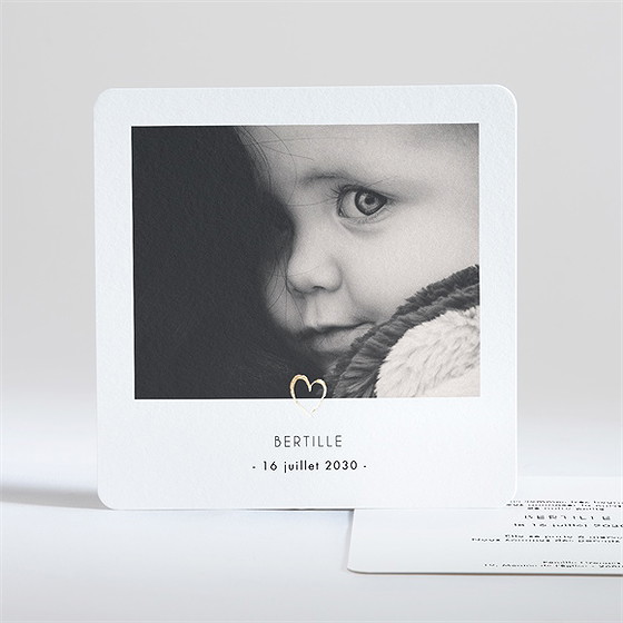 Faire-part naissance portrait intimiste dorure