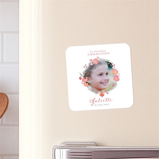 Faire-part communion couronne aquarelle magnet