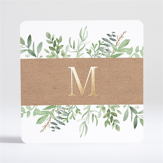 Faire-part de baptême kraft végétal dorure