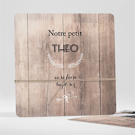 Faire-part de baptême marque page kraft carré plié