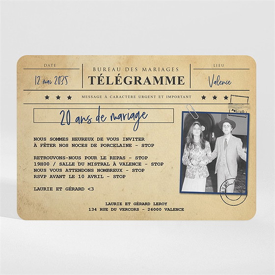 Invitation anniversaire de mariage 20 ans de bonheur magnet