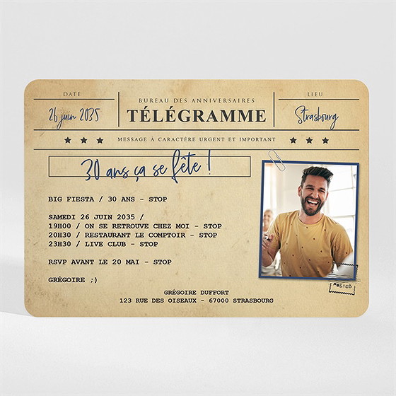 Invitation anniversaire télégramme anniversaire magnet