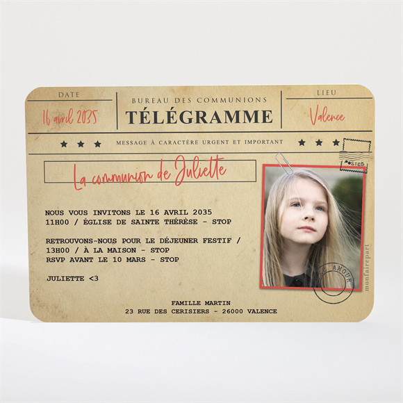 Faire-part communion Mon Télégramme Paysage réf.N110228