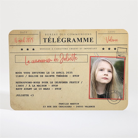 Faire-part communion mon télégramme paysage