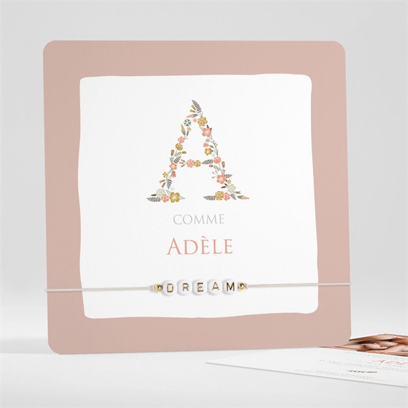 Faire-part naissance Belle initiale bracelet réf.N351370