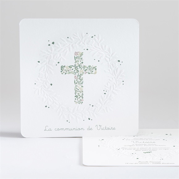 Faire-part communion Printanier gaufrage réf.N351384