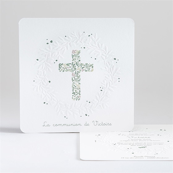 Faire-part communion printanier gaufrage