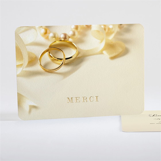 Remerciement mariage alliances fond crème dorure