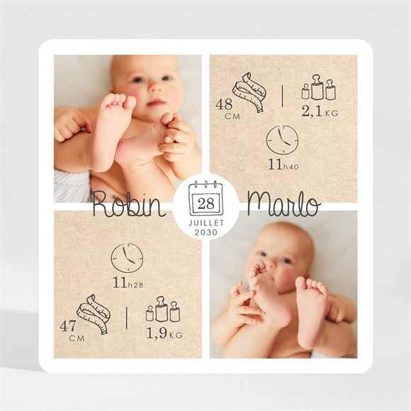 Faire-part naissance Nos Jumeaux magnet réf.N35002