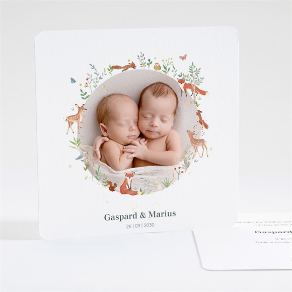 Faire-part naissance Jumeaux & animaux dorure réf.N351414