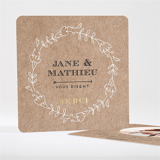 Remerciement mariage kraft en folie dorure