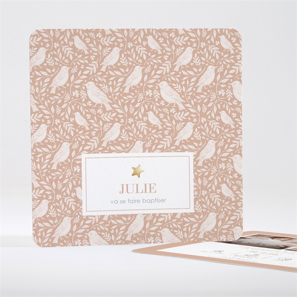 Faire-part de baptême Mes Petits Oiseaux dorure réf.N351447