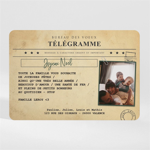 Carte de voeux Télégramme Noël réf.N110265